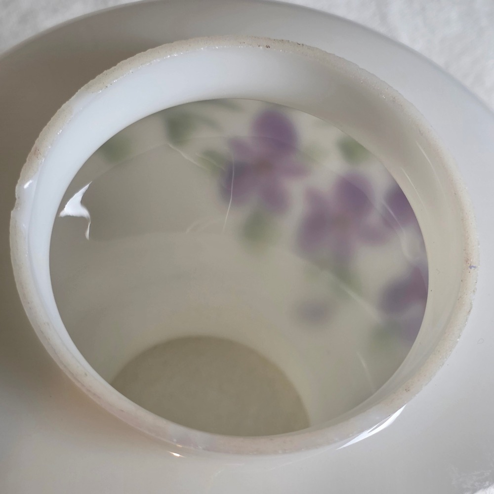 Vintage Petite Hand Painted Purple Violet Milk Glass Hurricane Lamp Brass Base - Picture 12 of 15